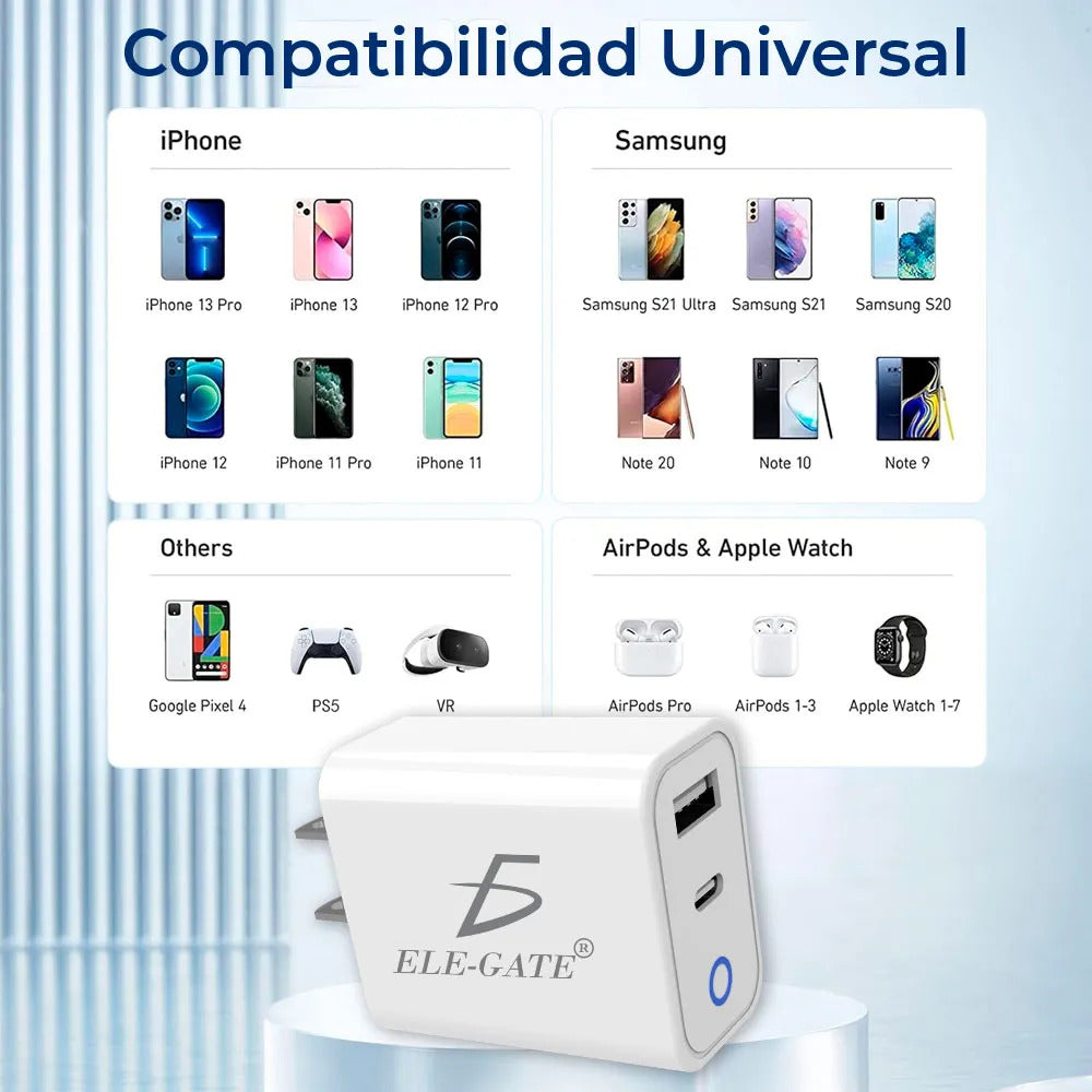 Cargador Usb-c 2 En 1 Pd 20w Y Puerto Usb De Carga Rapida