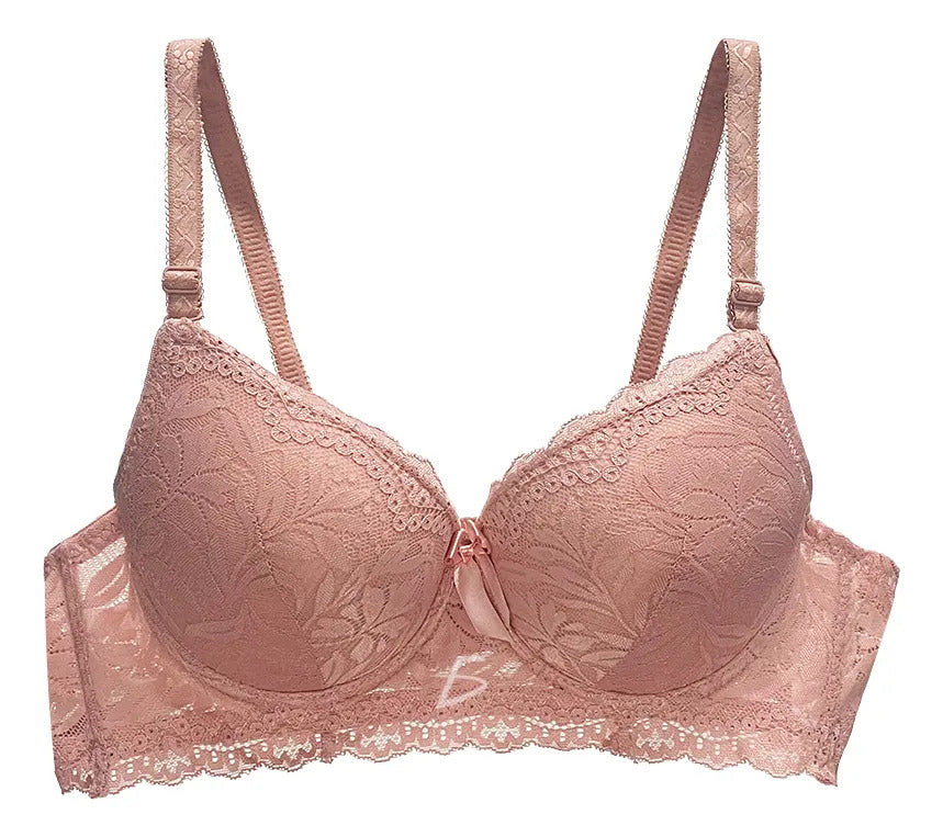 Brasier con encaje bordado push up rosa M