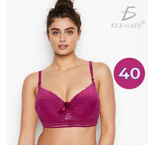 Brasier Con Encaje Bordado Push Up Fucsia M