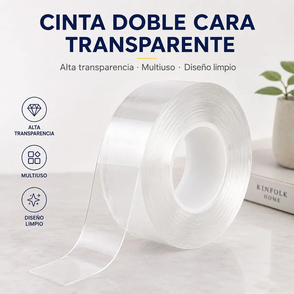 Cinta Nano Gel Transparente Doble Cara 5 M X 1 Cm