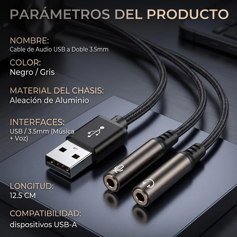 Cable Adaptador De Audio Usb-a A Doble 3.5mm Para