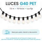 Guirnalda G40 De 7.5 M Con 10 Focos Luz Cálida Fija Y Negro