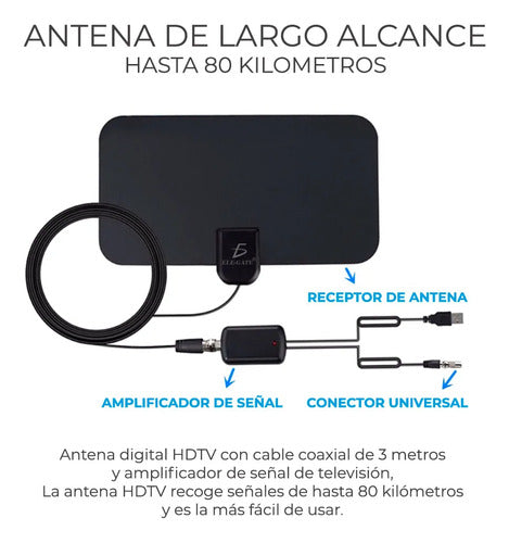 Antena De Tv Digital Hd 1080p Receptor De Señal De Alta