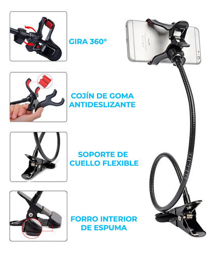 Soporte Universal Flexible Celular Para iPhone Mesa Cama Azul