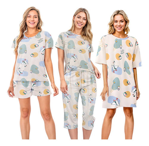 Set De 4 Piezas De Pijamas Ligeras Kawaii Frescas Y Casuales Crema Xxl