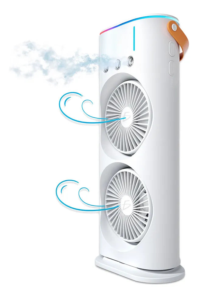 Ventilador de torre doble con nebulización con base