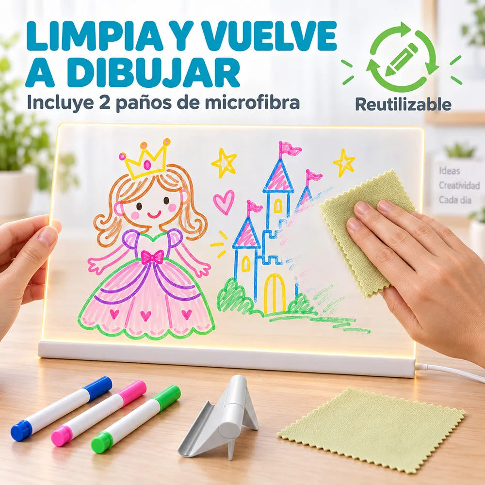 Pizarra Acrílica Led 35x26 Cm Usb Para Dibujar Escribir Y