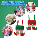 Bolsa De Navidad Decorativa Con Forma De Duende Verde Y Rojo Rayas