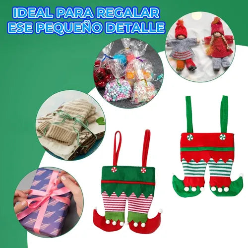 Bolsa De Navidad Decorativa Con Forma De Duende Verde Y Rojo Rayas