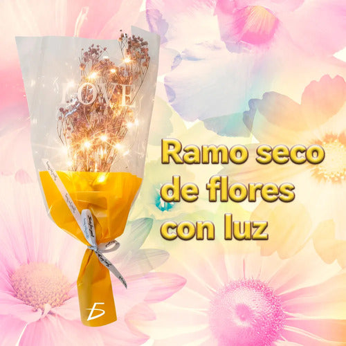 Ramo De Flores Secas Con Luces Led Cálidas Regalo