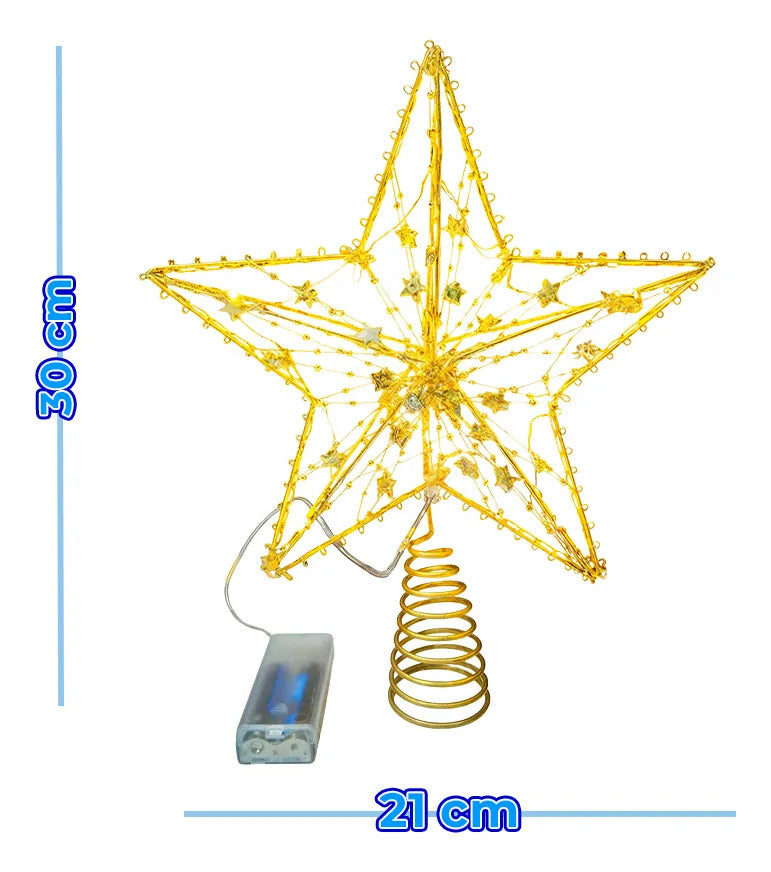 Punta De Árbol En Forma De Estrella Con Luces Led Cálidas
