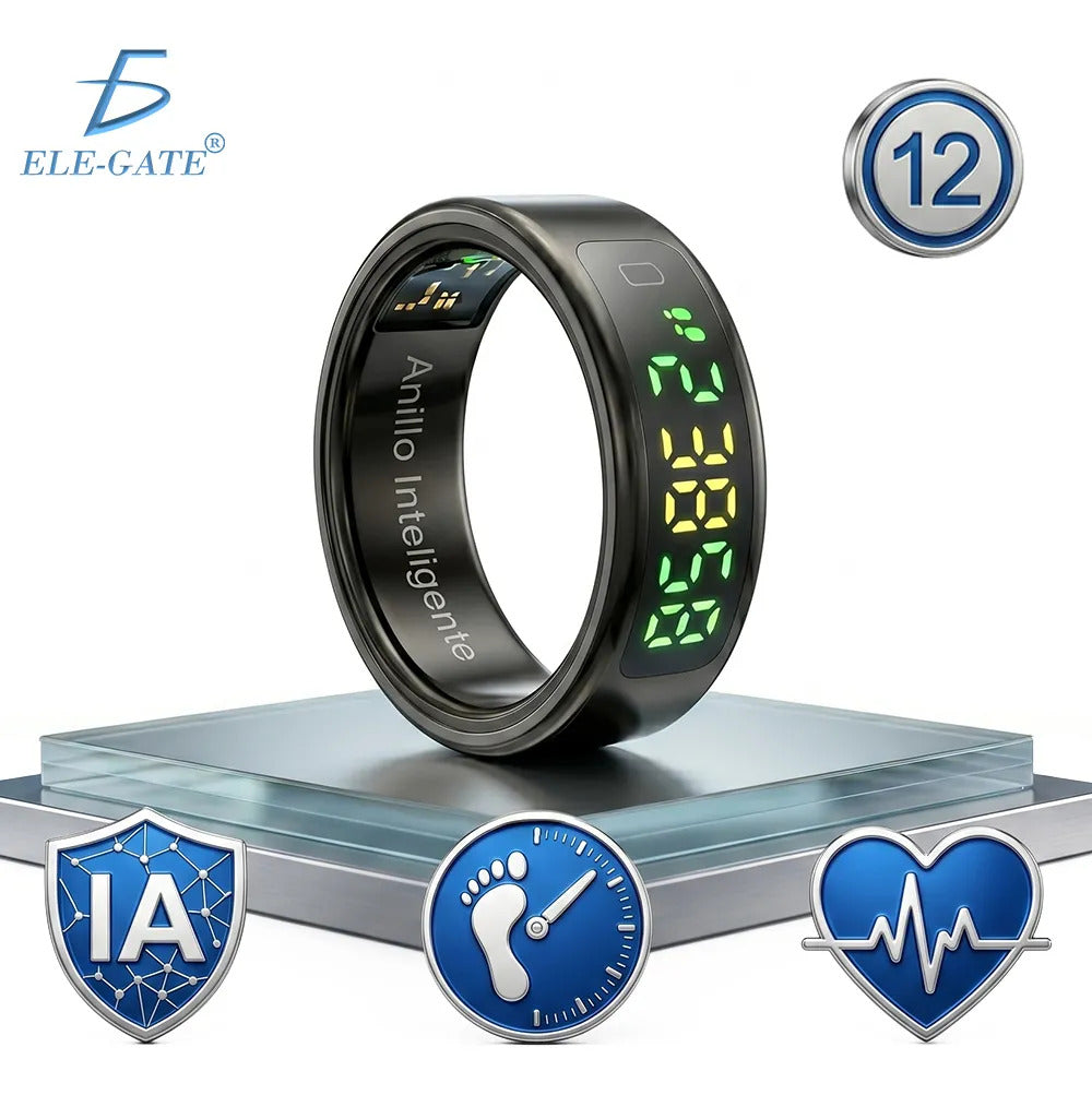 Anillo inteligente 5ATM con pantalla y SPO2 negro talla 12