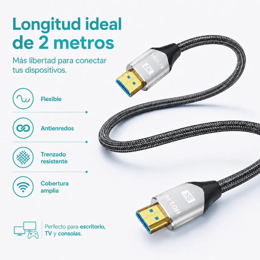 Cable Hdmi 2.1 8k Ultra Hd De 2 Metros