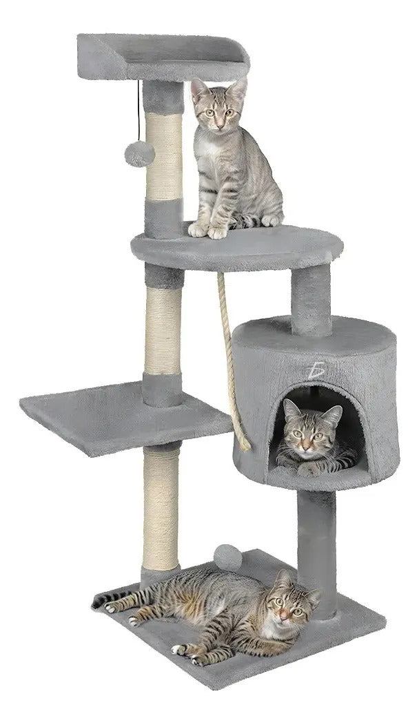 Torre Rascador Para Gato De 1.10 M Con 4 Niveles Y Casita
