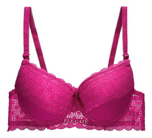 Brasier Con Encaje Trasparente De Espalda Copa Completa Fucsia M