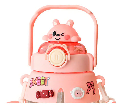 Botella Cantimplora Agua Diseño Oso Kawaii Infantil 950 Ml Color Rosa Ele-gate