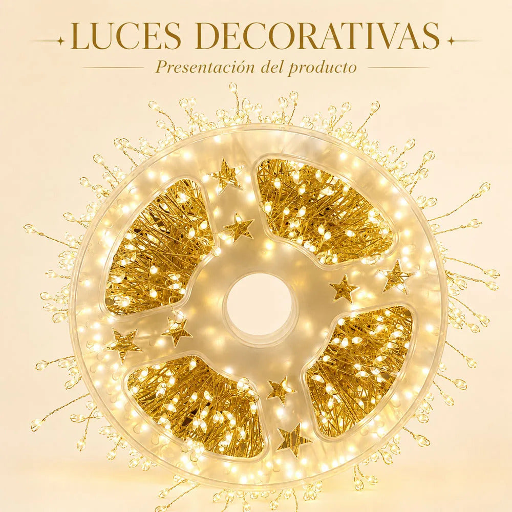Serie de luces LED cálidas de 20 m con 600 LED y 8 modos plateado