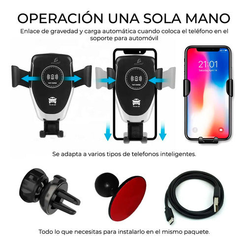 Cargador Inalámbrico Carga Rapida 10w Soporte Para Auto Negro