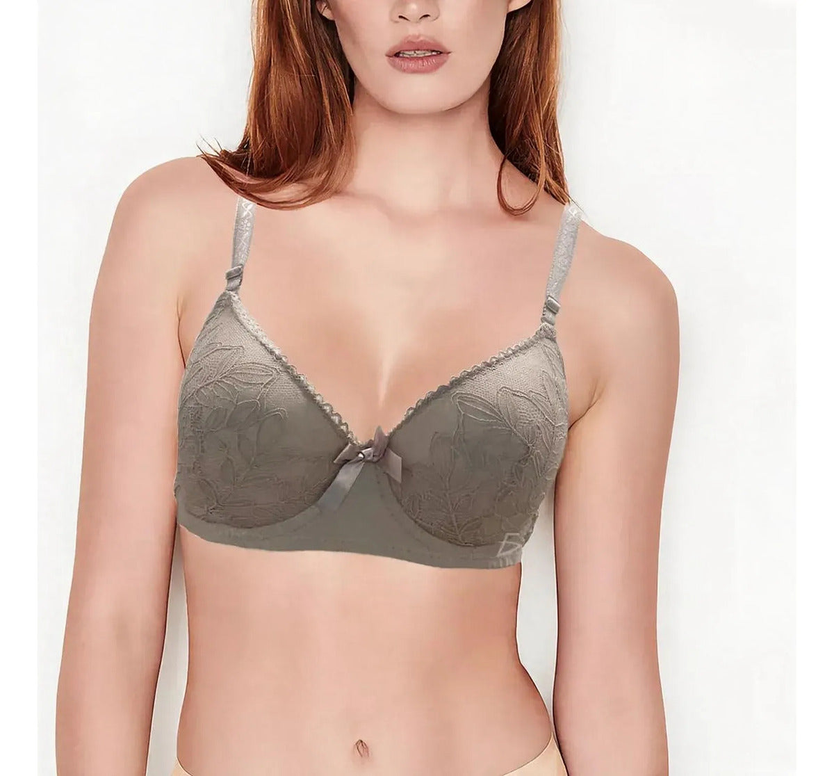 Brasier con encaje copa completa slight push up coral claro M