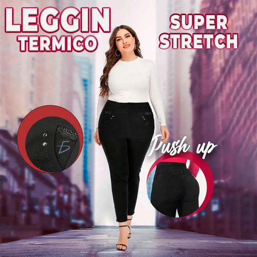 Leggin Pantalon Yoga Tiro Alto Super Stretch Forro Térmico Negro M