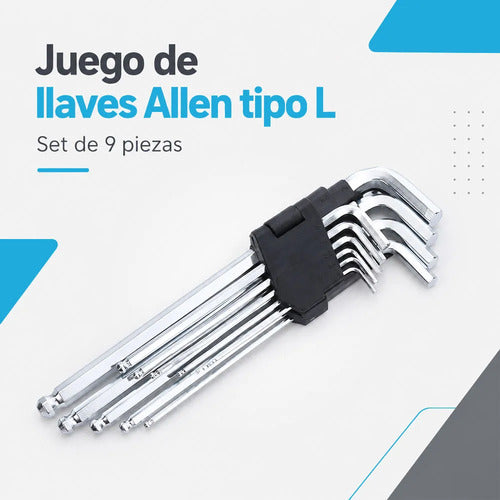 Juego De Llaves Allen Tipo L De 9 Piezas Con Acabado