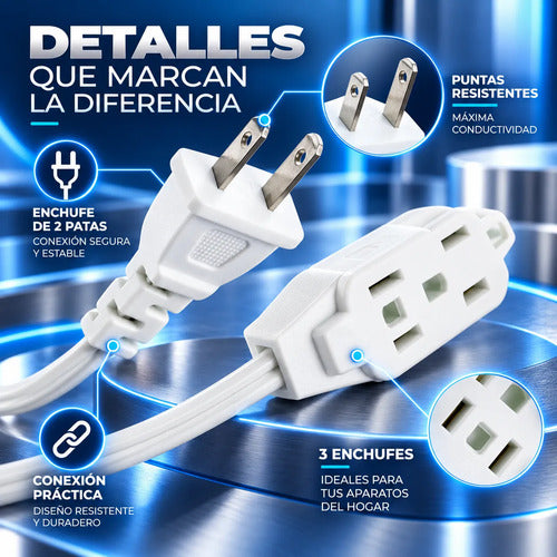 Extensión Eléctrica Para Interiores 2m 3 Toma Corrientes