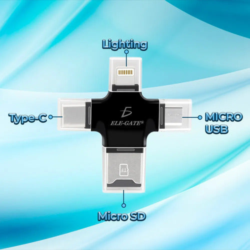 Adaptador Lighting Otg Lector Type-c Micro Usb 4 En 1