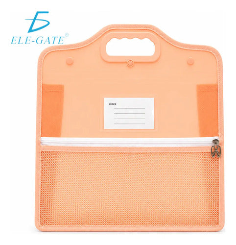 Carpeta Portadocumentos Transparente 35 X 41 Cm Con Asa Y Naranja