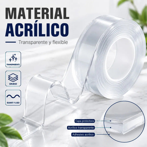 Cinta Nano Gel Transparente Doble Cara 5 M X 1 Cm