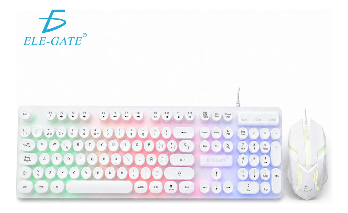 Kit teclado mouse gamer luz LED RGB iluminado - blanco