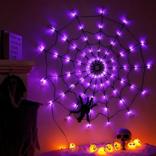 Telaraña De Halloween Con Luces Led A Batería