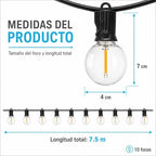 Guirnalda G40 De 7.5 M Con 10 Focos Luz Cálida Fija Y Negro