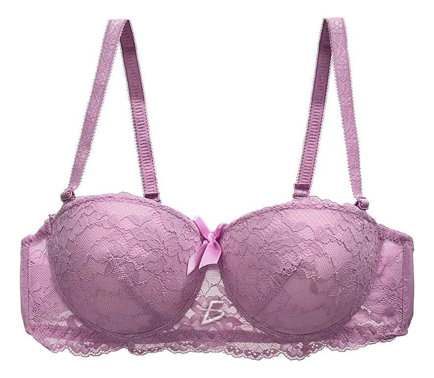 Brasier con aro con encaje y diseño floreado rosa M