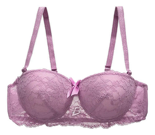 Brasier con aro con encaje y diseño floreado rosa M