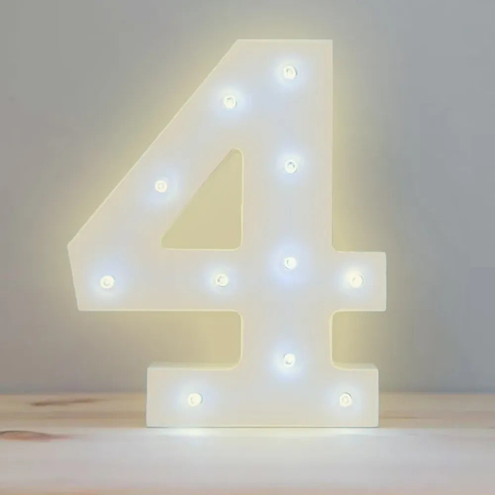 Número 4 luminoso LED 3D de luz cálida