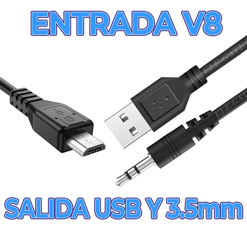 Cable micro USB V8 a USB y jack 3.5 mm de 1.5 m