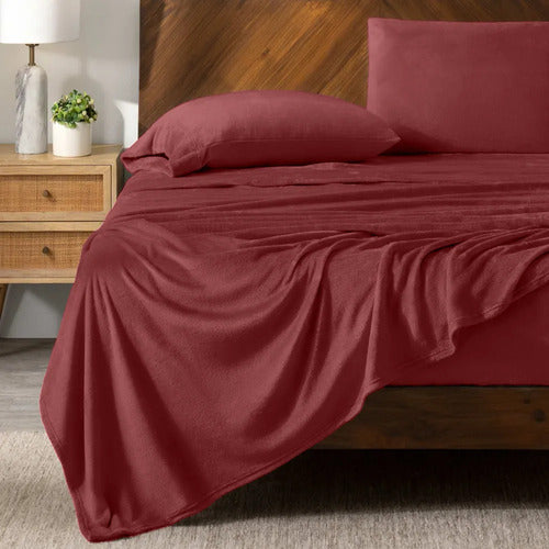 Juego De Sábanas Térmicas Polares Con Fundas De Almohada Bordó