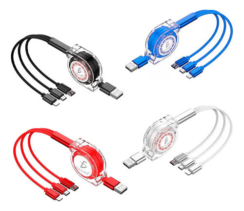 Cable Retráctil 3 En 1 Micro Usb Usb-c Para iPhone Lightning