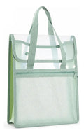 Bolsa organizadora transparente con asas y bolsillo frontal rosa