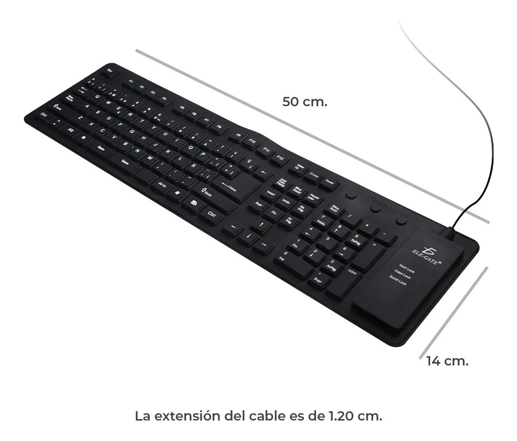 Teclado Alambrico Flexible Usb Pc Laptop Contra Agua Con