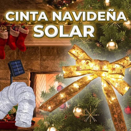 Listón Led De Navidad Con Energía Solar 5 Metros De Dorado