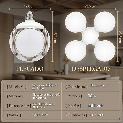 Foco Led Plegable 18w Tipo Futbol De Alta Potencia Con Luz