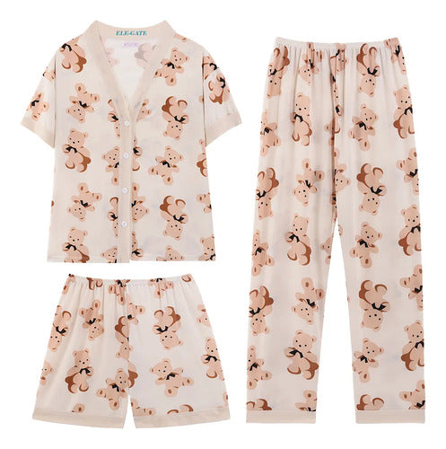 Set De Pijama De 3 Piezas Kawai Fresca Y Ligera Con Estilo Azul Xl