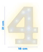 Número 4 luminoso LED 3D de luz cálida