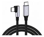 Cable USB-C a USB-C ángulo 90 de 2m carga rápida 100 W negro con conectores metálicos en tono plateado/lila