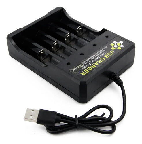 Cargador Usb De 4 Bahías Para Baterías Li-ion 18650 Y 14500