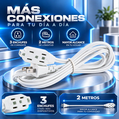 Extensión Eléctrica Para Interiores 2m 3 Toma Corrientes
