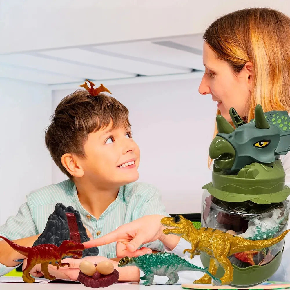 Bote Cabeza De Dinosaurio Ele-gate Con Figuras De Juguete