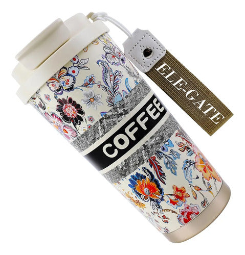 Termo Hermético Floral 500 Ml Para Bebidas Frías O Calientes