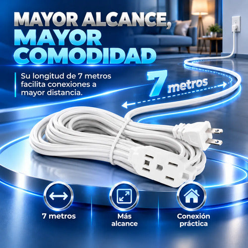 Extensión Eléctrica Para Interiores 7m 3 Toma Corrientes